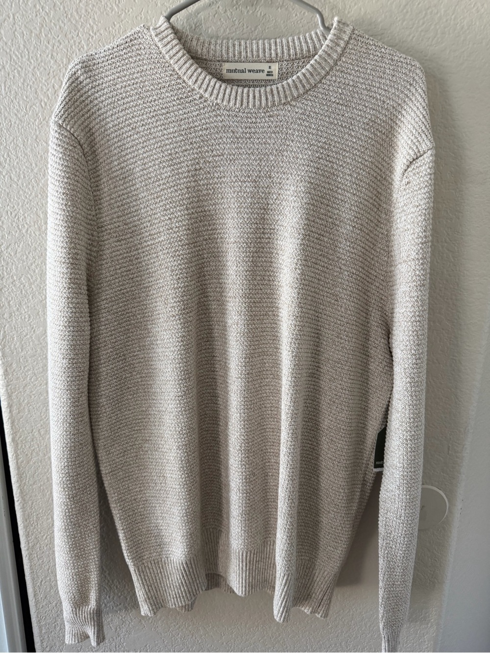 Mutual Weave Men's Cream Textured Crewneck Sweater